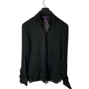 Ralph Lauren Collection Purple Label 100% silk long sleeve top blouse black 10